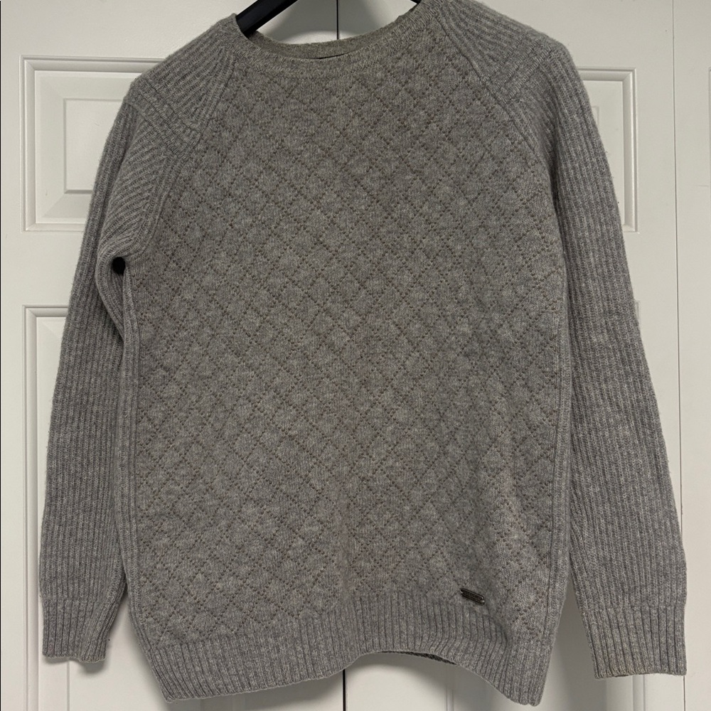 Barbour Lambswool Motorcycle Sweater Grey/Brown Ribbed Size M